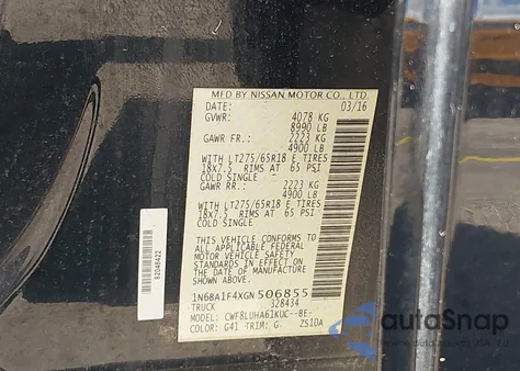 2016 Nissan Titan Xd Pro-4X Diesel из США, поврежденный, VIN 1N6BA1F4XGN506855